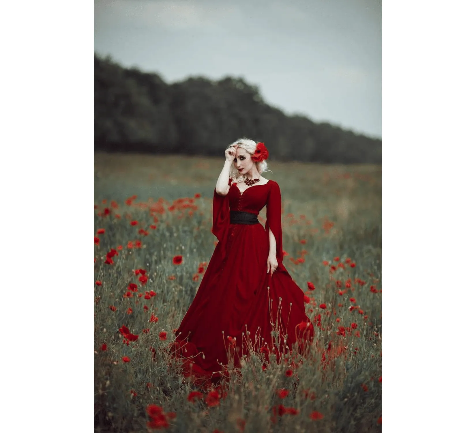 Red fantasy gothic stretch velvet wedding dress