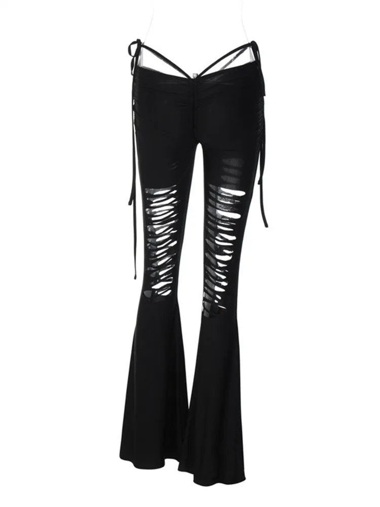 RIPPED HIGH WAIST  PANTS  KF836972
