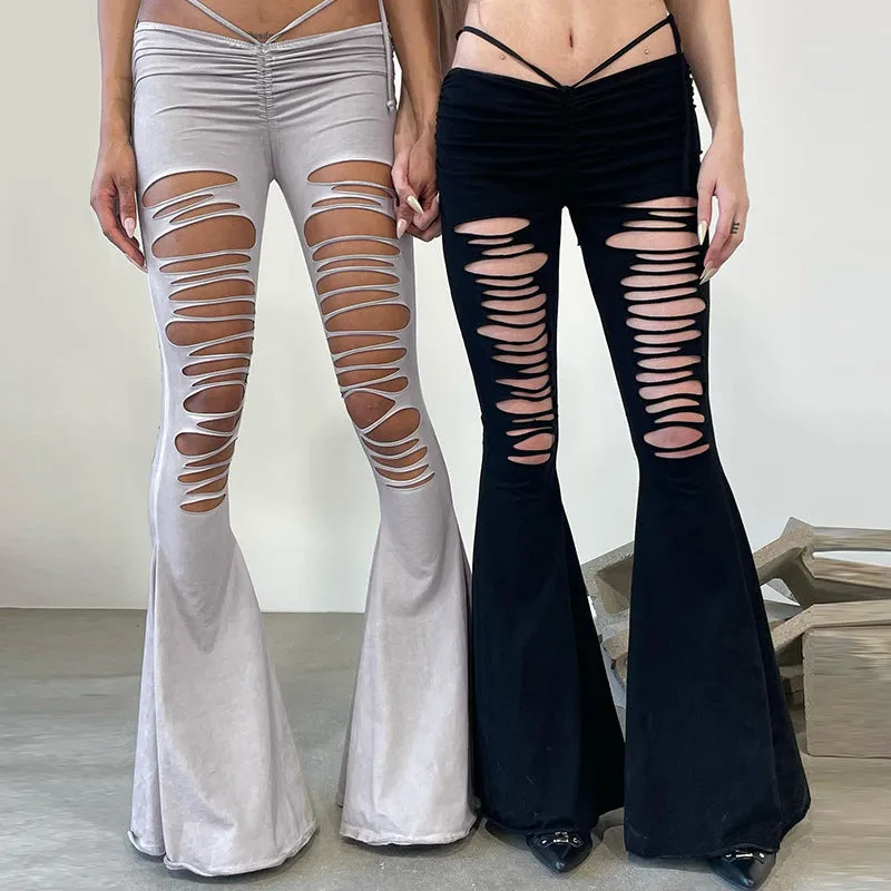 RIPPED HIGH WAIST  PANTS  KF836972