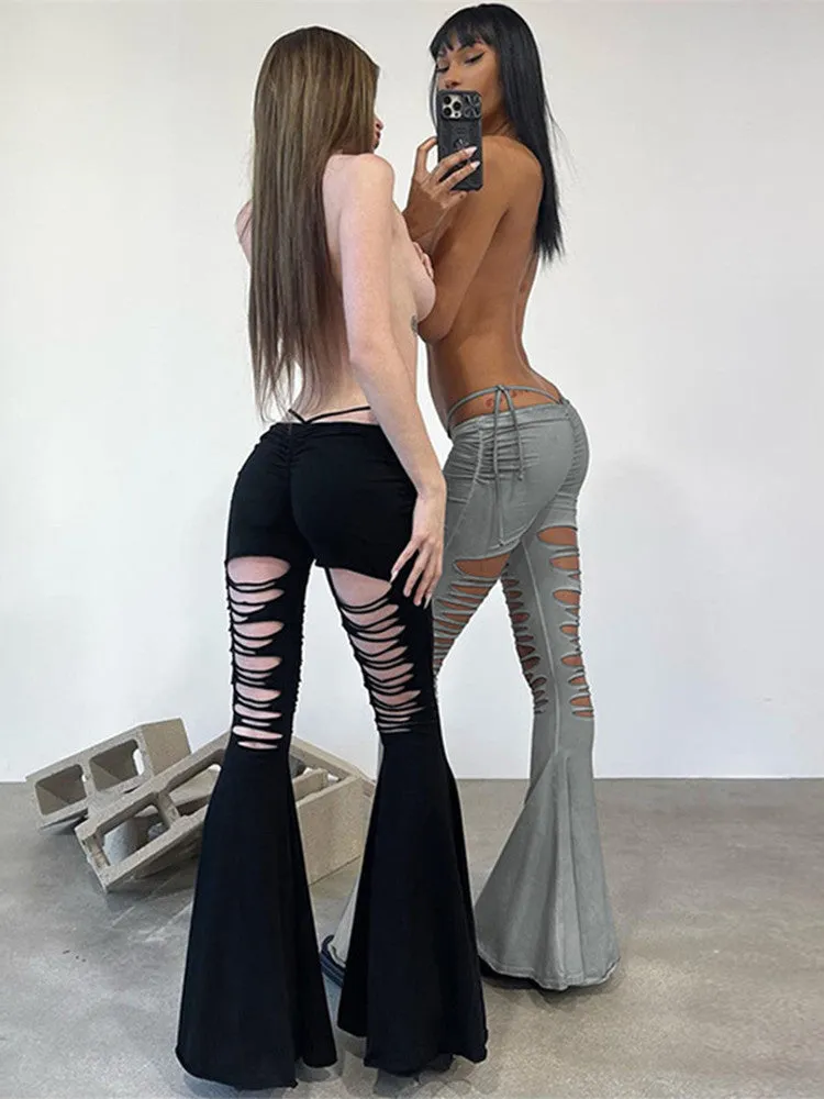 RIPPED HIGH WAIST  PANTS  KF836972