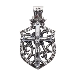 Rocker Jesus Silver Mens Cross Pendant
