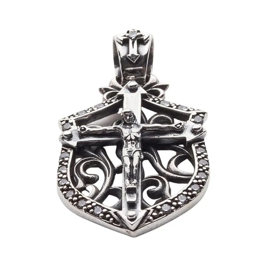 Rocker Jesus Silver Mens Cross Pendant
