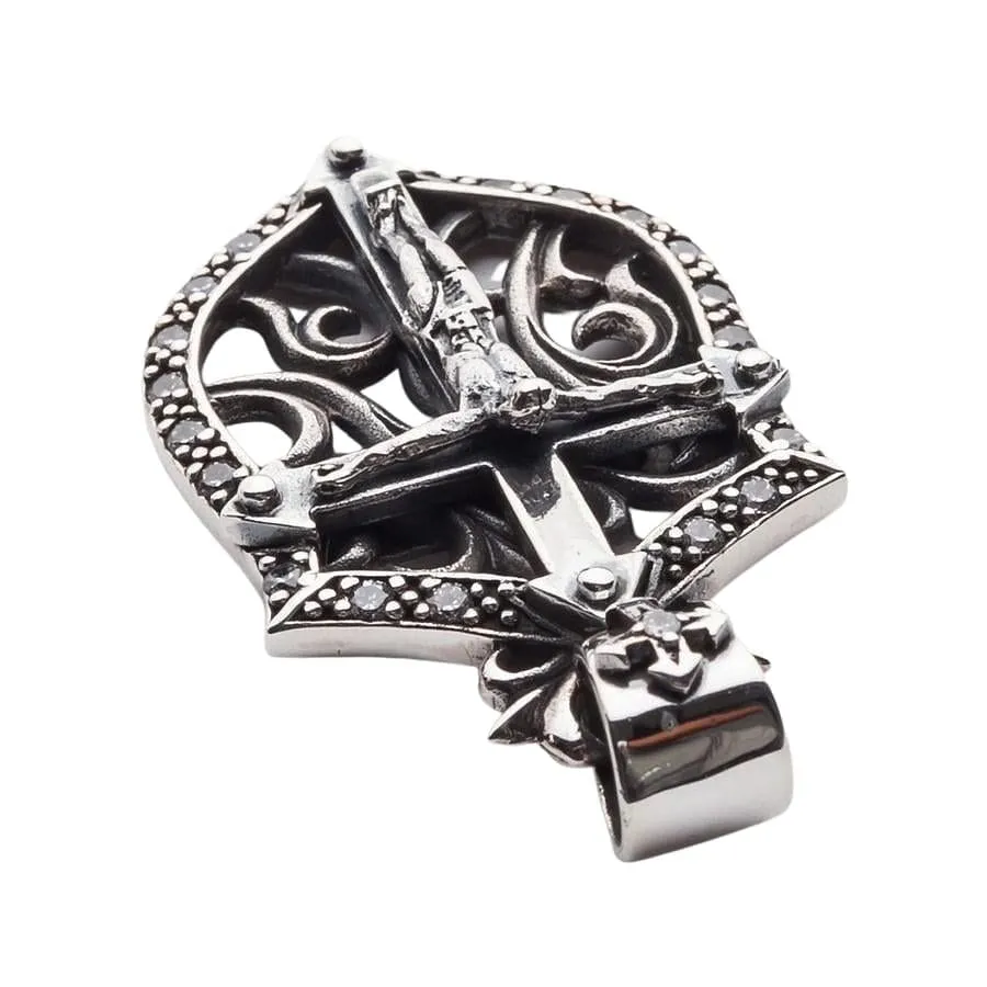 Rocker Jesus Silver Mens Cross Pendant