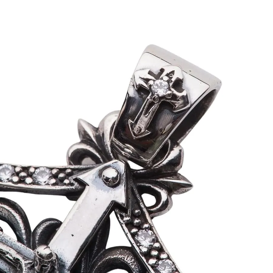 Rocker Jesus Silver Mens Cross Pendant