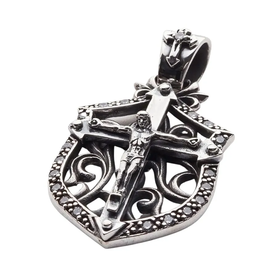 Rocker Jesus Silver Mens Cross Pendant