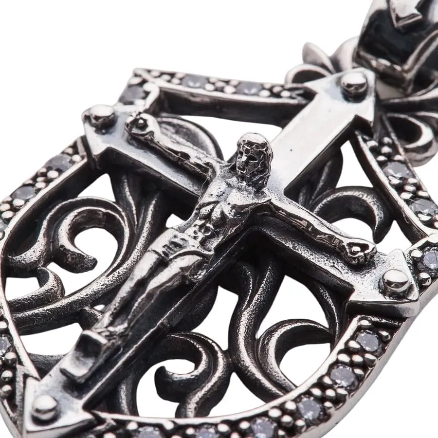 Rocker Jesus Silver Mens Cross Pendant