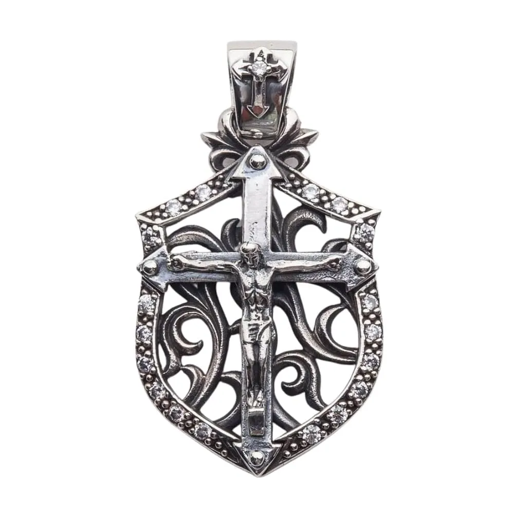 Rocker Jesus Silver Mens Cross Pendant