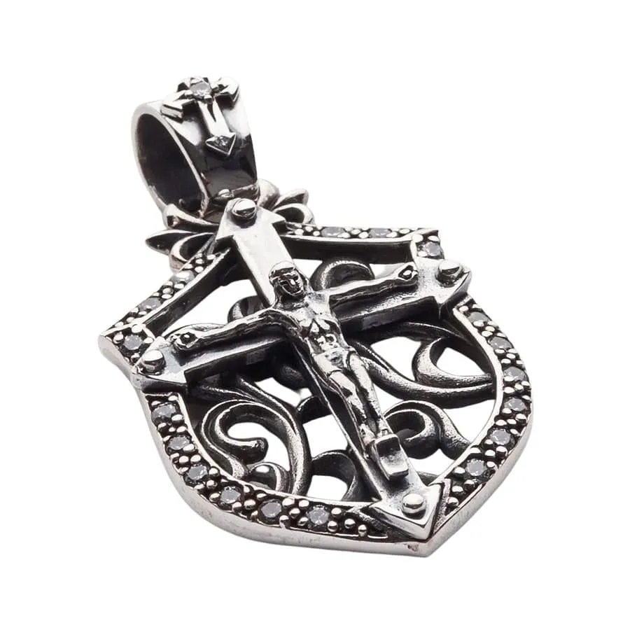 Rocker Jesus Silver Mens Cross Pendant