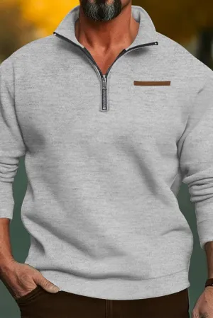 Ryan Velvet Half Zip Pullover - Grey