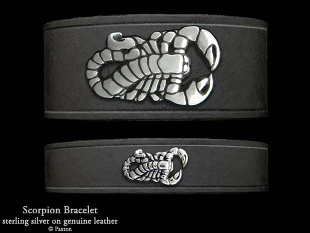 Scorpion Bracelet Sterling Silver on Genuine Leather