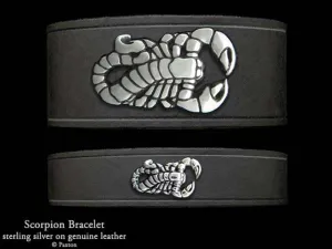 Scorpion Bracelet Sterling Silver on Genuine Leather