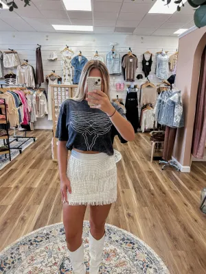 Shania Studded Fringe White Skirt
