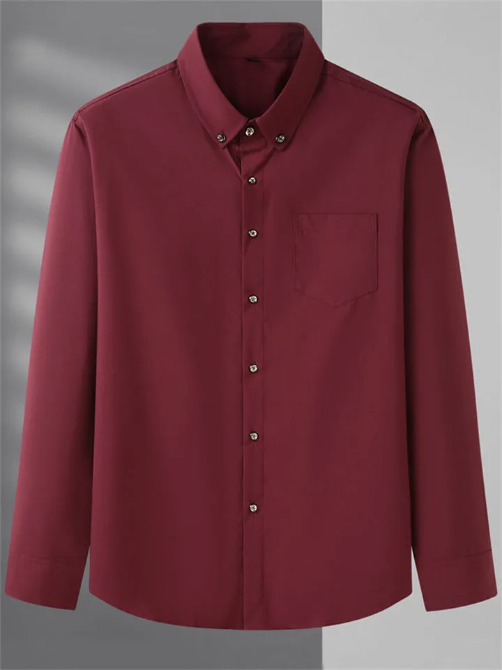 Simple Turn-Down Collar Button Up Long Sleeve Shirt for Men