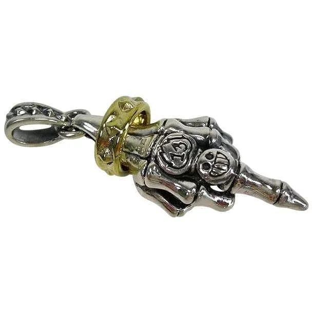 Skeleton Hand Finger Sterling Silver Rocker Pendant