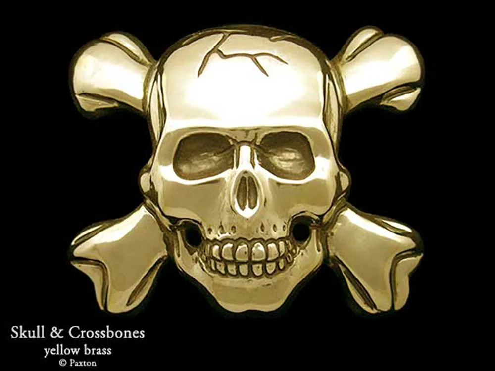 Skull Crossbones Belt Buckle Sterling Silver or Yellow Brass