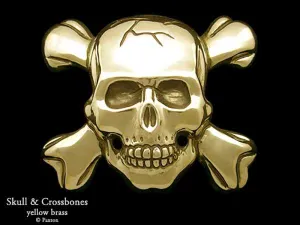 Skull Crossbones Belt Buckle Sterling Silver or Yellow Brass