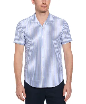 Slim Fit Linen-Like Thin Stripe Print Shirt