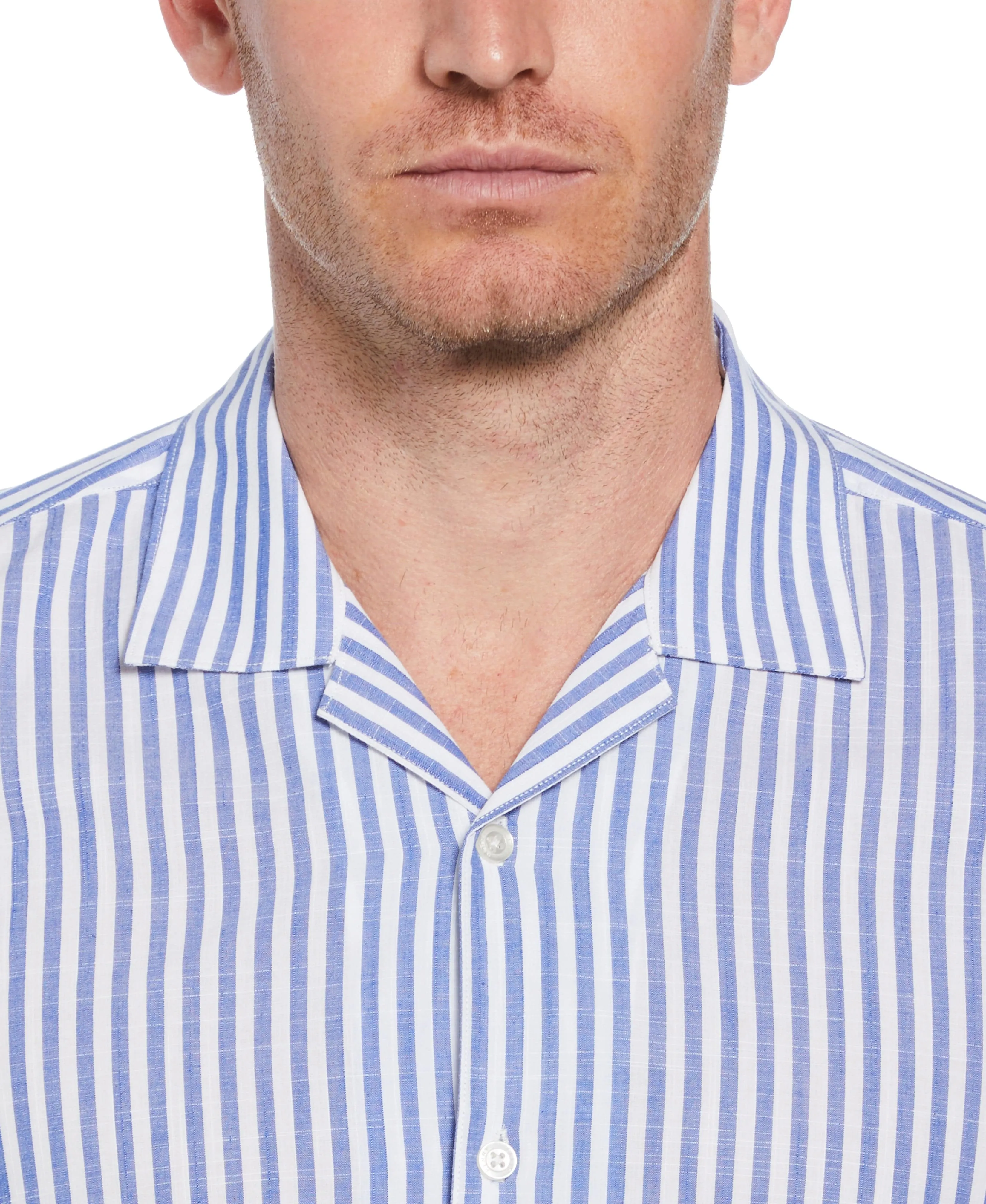 Slim Fit Linen-Like Thin Stripe Print Shirt