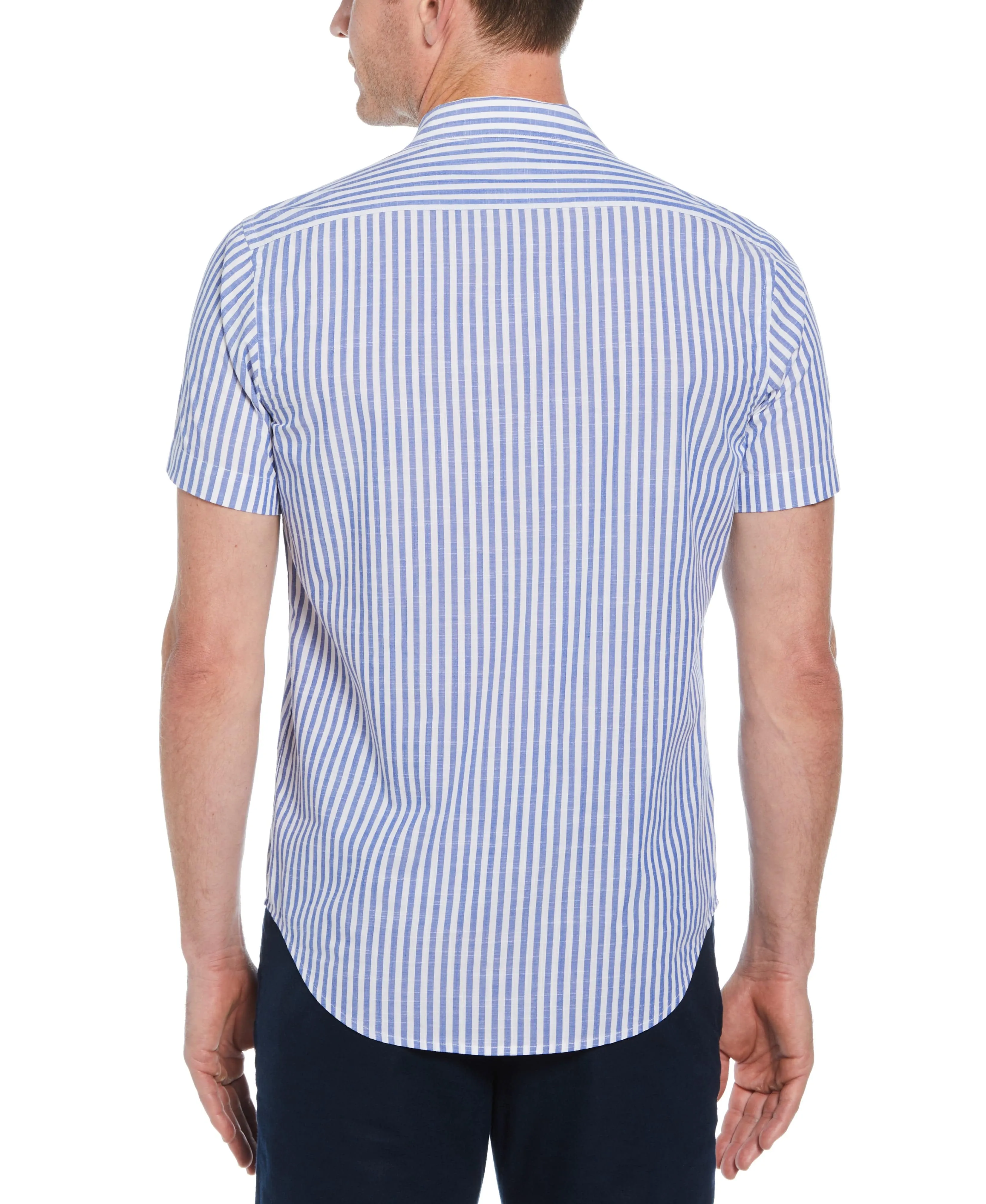 Slim Fit Linen-Like Thin Stripe Print Shirt