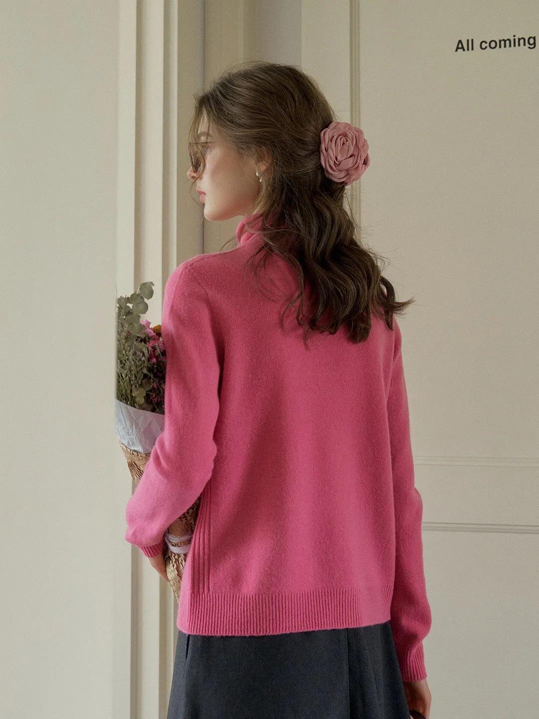 Solana Basic Versatile Turtleneck 100% Wool Sweater - Camel