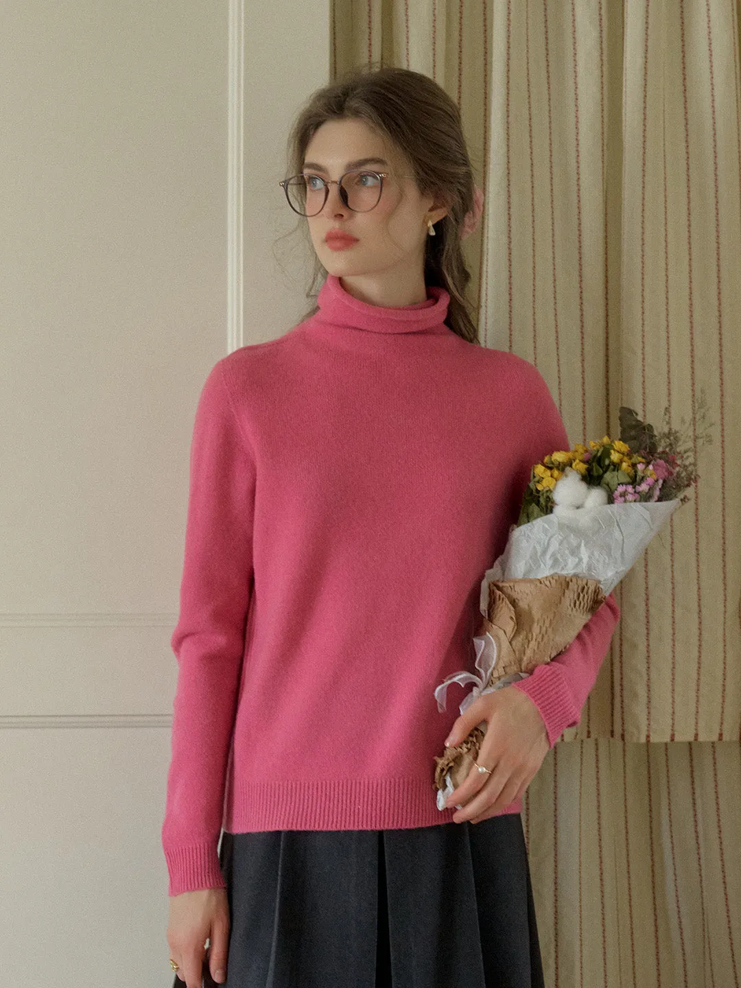 Solana Basic Versatile Turtleneck 100% Wool Sweater - Camel