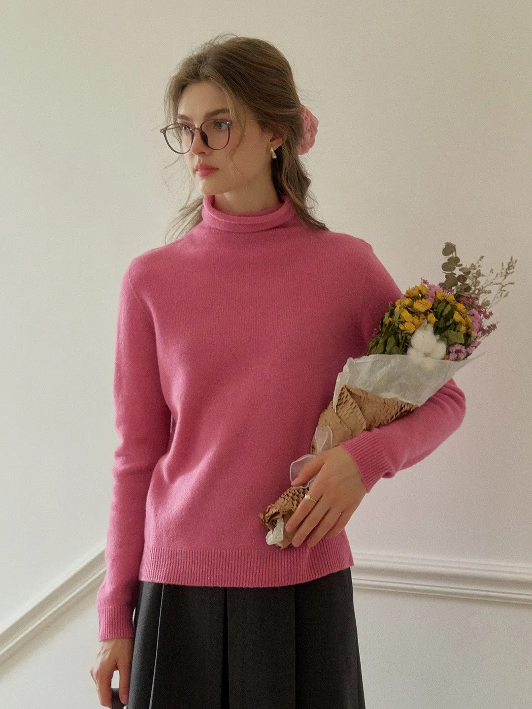 Solana Basic Versatile Turtleneck 100% Wool Sweater - Camel
