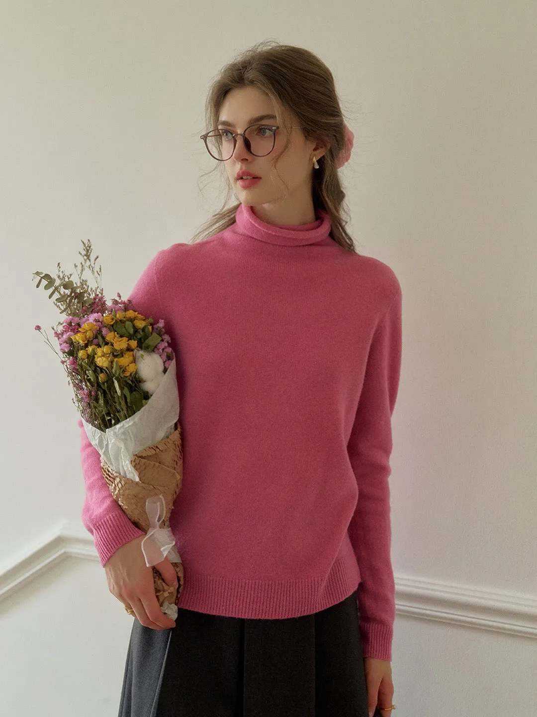 Solana Basic Versatile Turtleneck 100% Wool Sweater - Camel