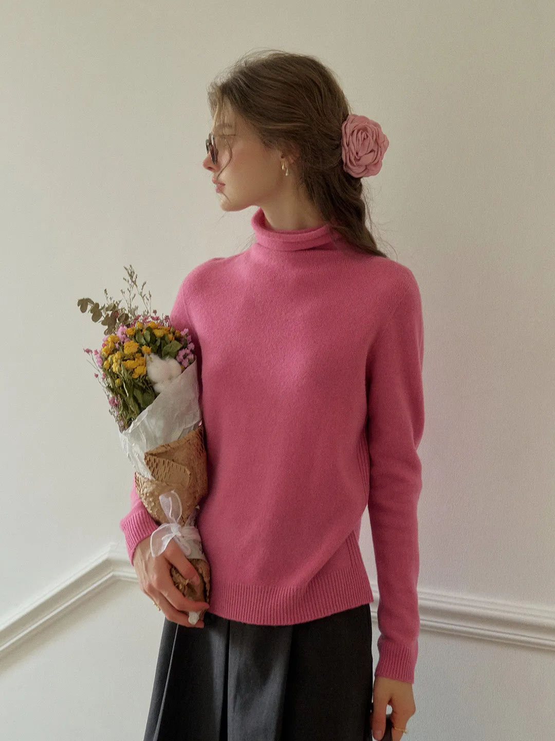 Solana Basic Versatile Turtleneck 100% Wool Sweater - Camel