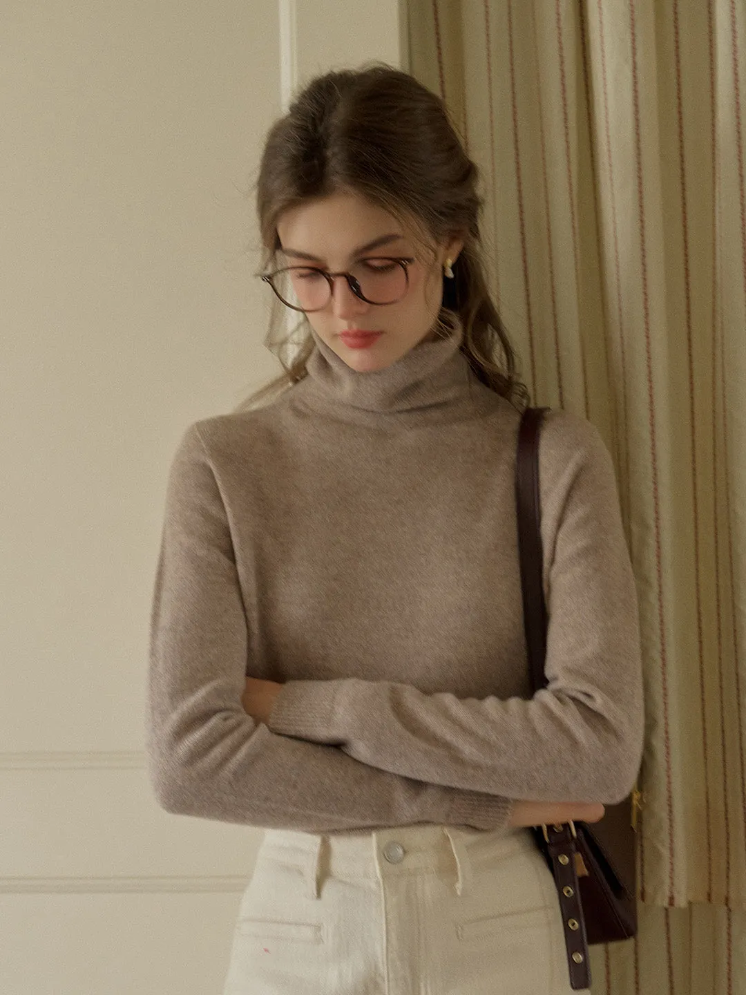 Solana Basic Versatile Turtleneck 100% Wool Sweater - Camel