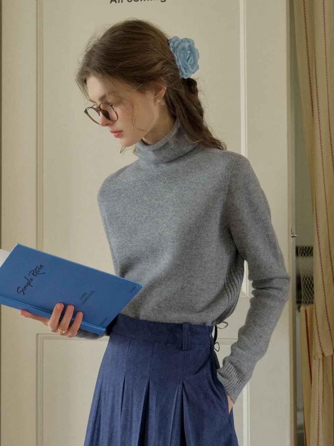 Solana Basic Versatile Turtleneck 100% Wool Sweater - Camel