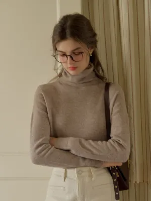 Solana Basic Versatile Turtleneck 100% Wool Sweater - Camel