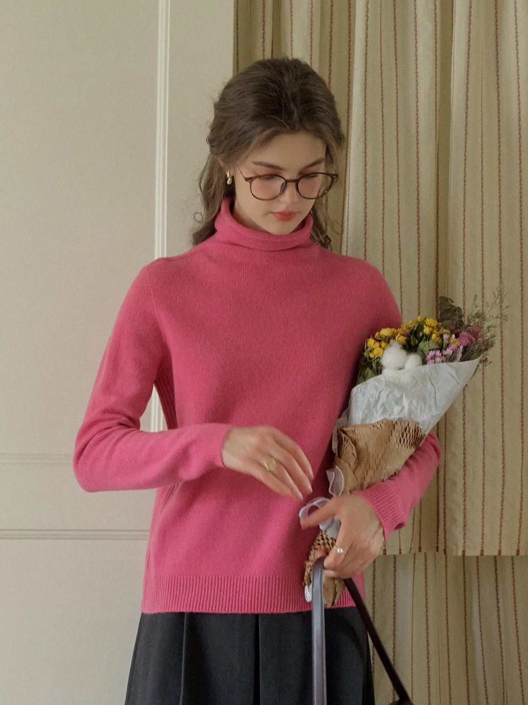 Solana Basic Versatile Turtleneck 100% Wool Sweater - Camel