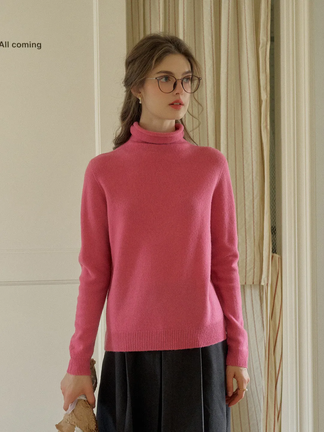 Solana Basic Versatile Turtleneck 100% Wool Sweater - Camel