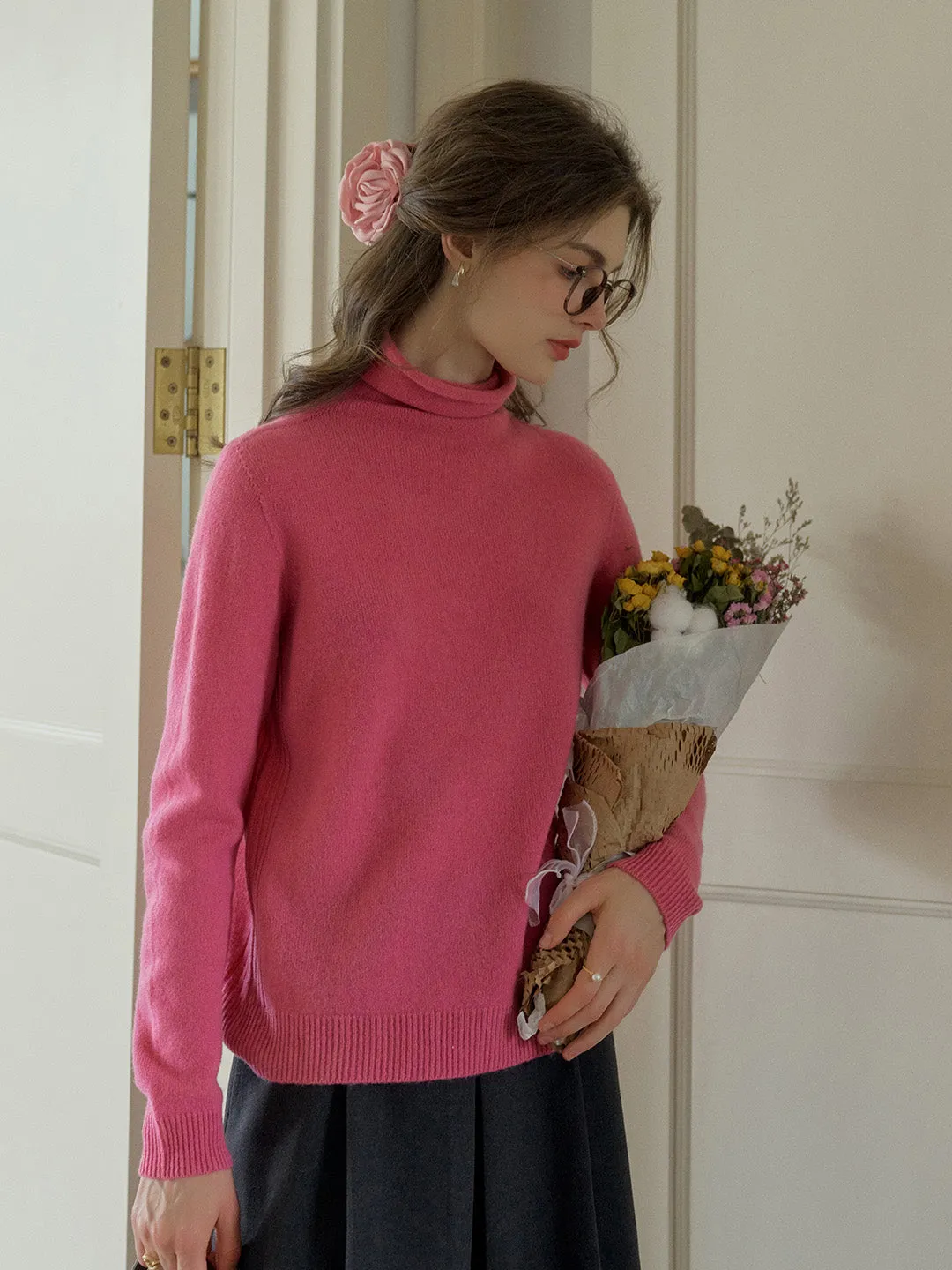 Solana Basic Versatile Turtleneck 100% Wool Sweater - Camel