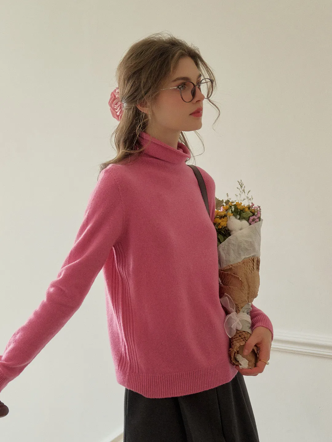 Solana Basic Versatile Turtleneck 100% Wool Sweater - Camel