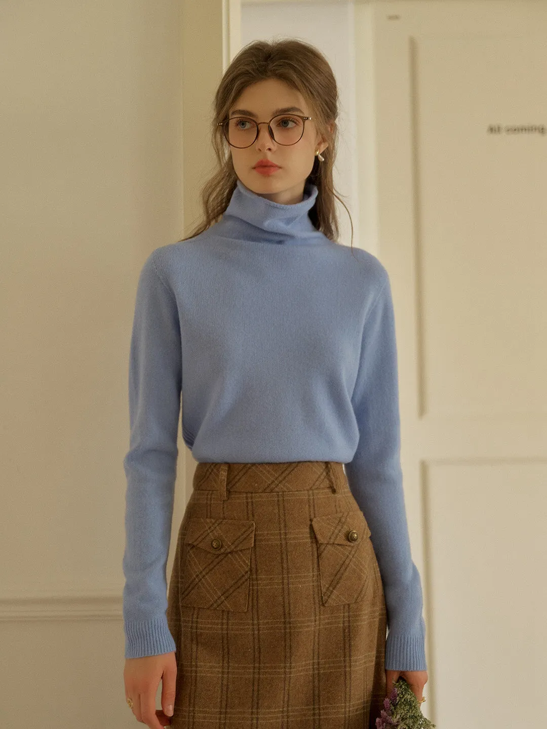 Solana Basic Versatile Turtleneck 100% Wool Sweater - Camel
