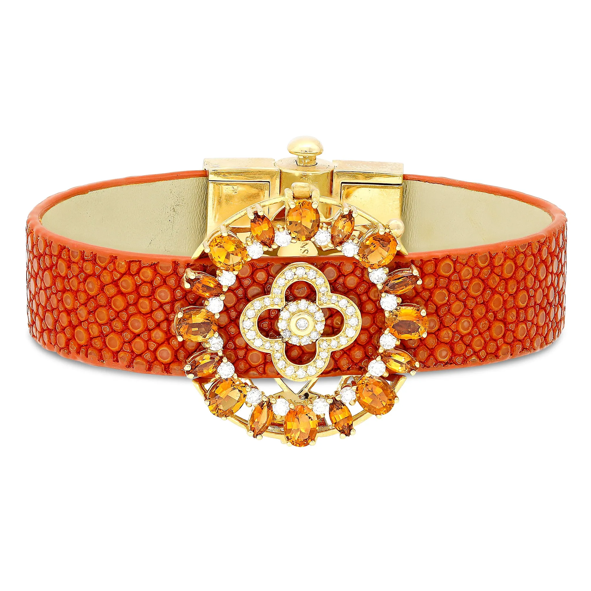 Stingray Leather Bracelet with Orange Tourmalines - 4.86 Carat