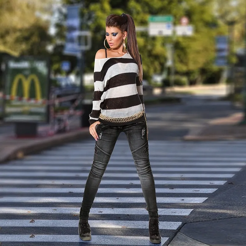 Stretchy Gothic Punk Denim Trousers