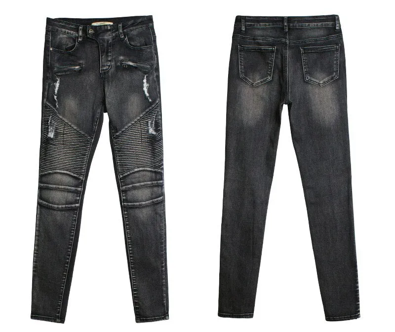Stretchy Gothic Punk Denim Trousers
