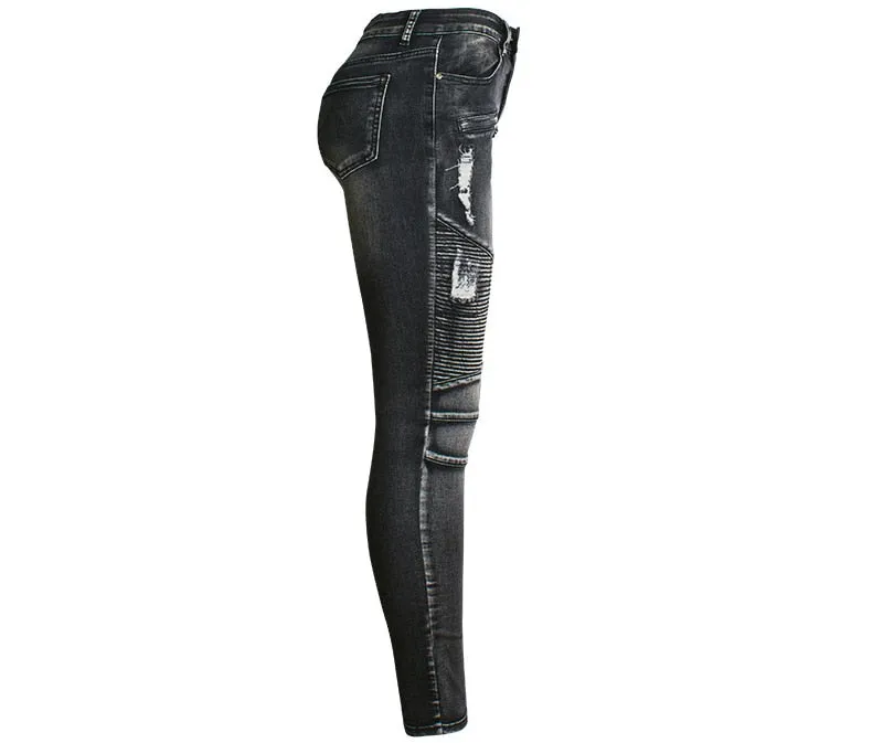 Stretchy Gothic Punk Denim Trousers