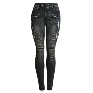 Stretchy Gothic Punk Denim Trousers