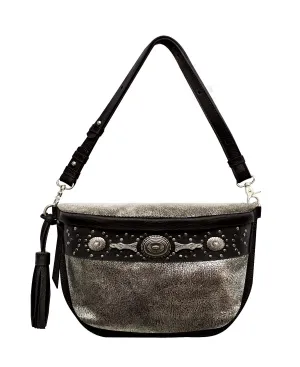 Studded Silver Leather Large Crossbody Bag with Metallic Rivets - The CHER  Sling Bag