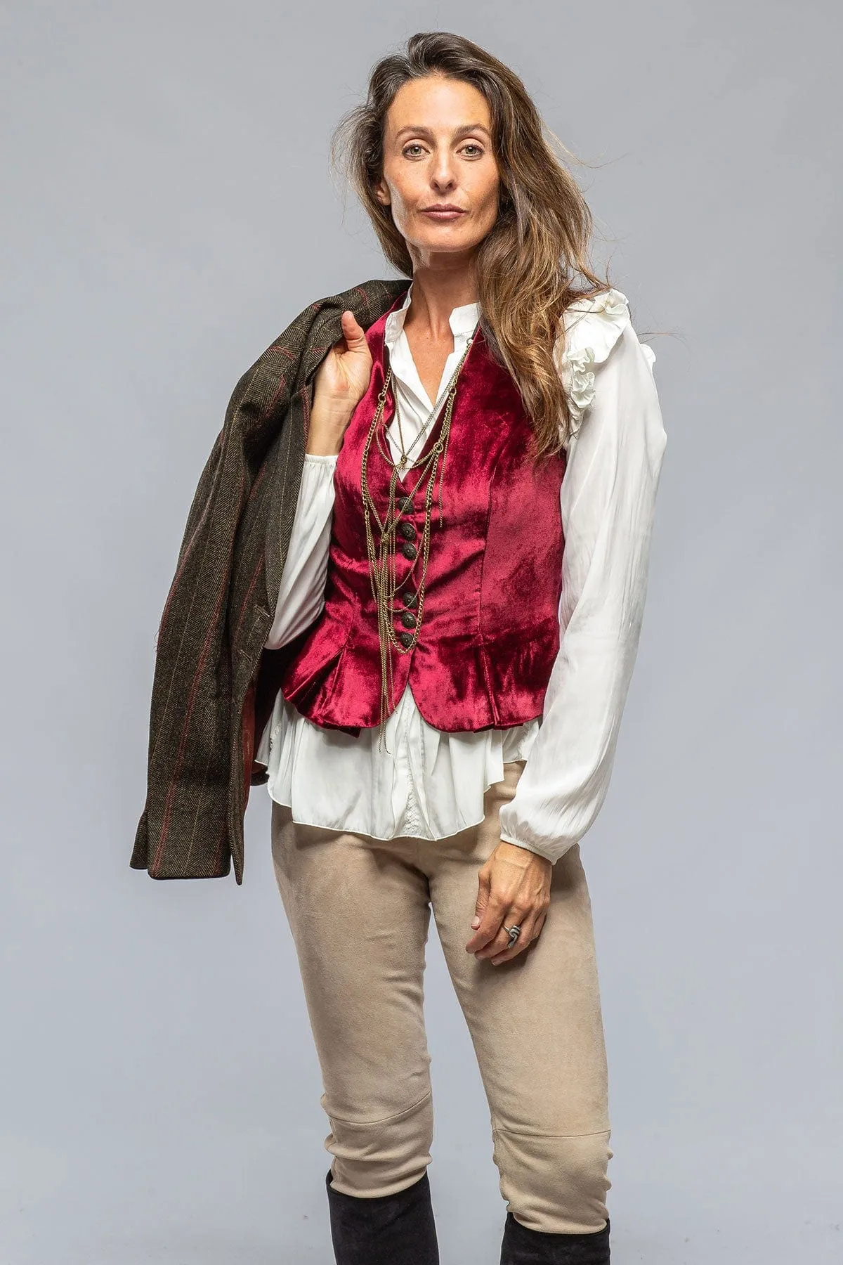 Tavira Velvet Front Vest In Wine