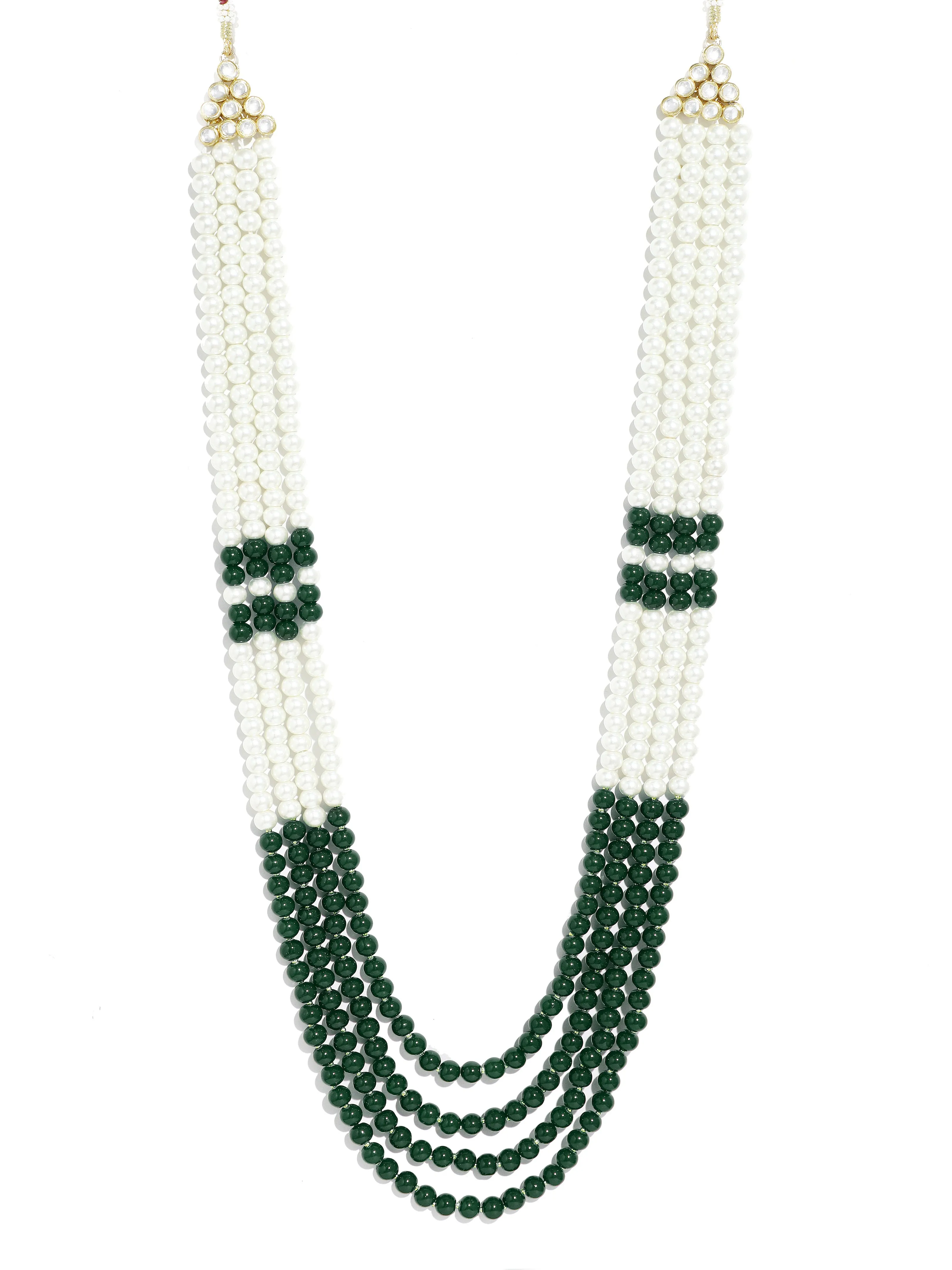 Traditional Green and White Beads Maharaja Moti Mala for Men