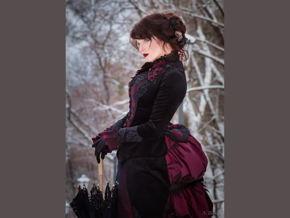 Victorian gothic black velvet Lucile Sharpe Crimson Peak costume