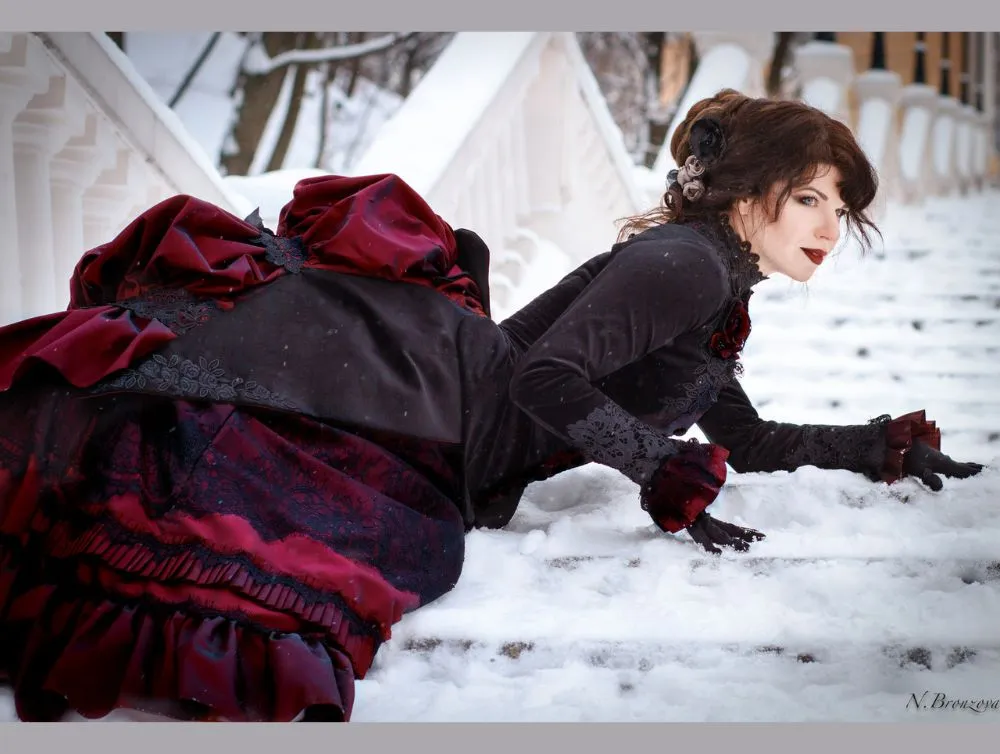 Victorian gothic black velvet Lucile Sharpe Crimson Peak costume