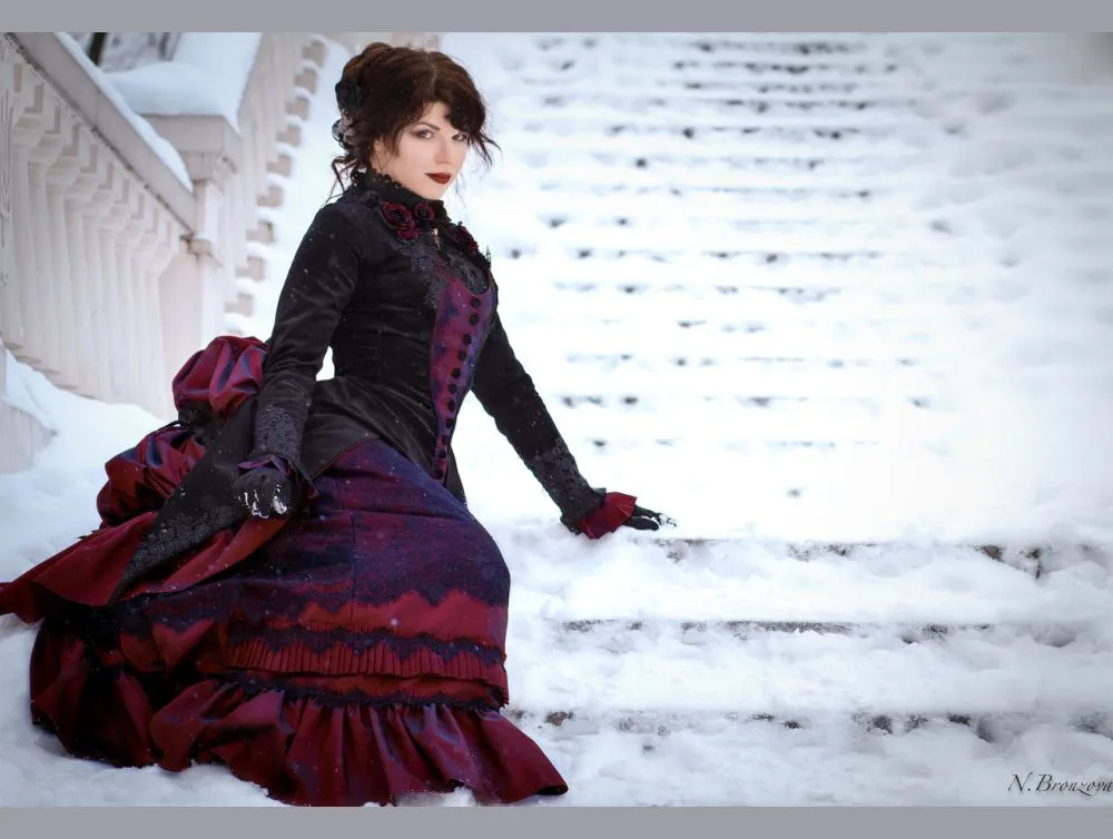 Victorian gothic black velvet Lucile Sharpe Crimson Peak costume