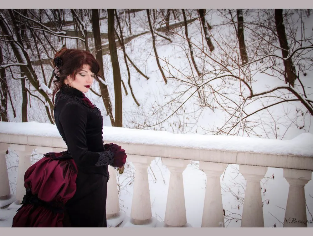 Victorian gothic black velvet Lucile Sharpe Crimson Peak costume