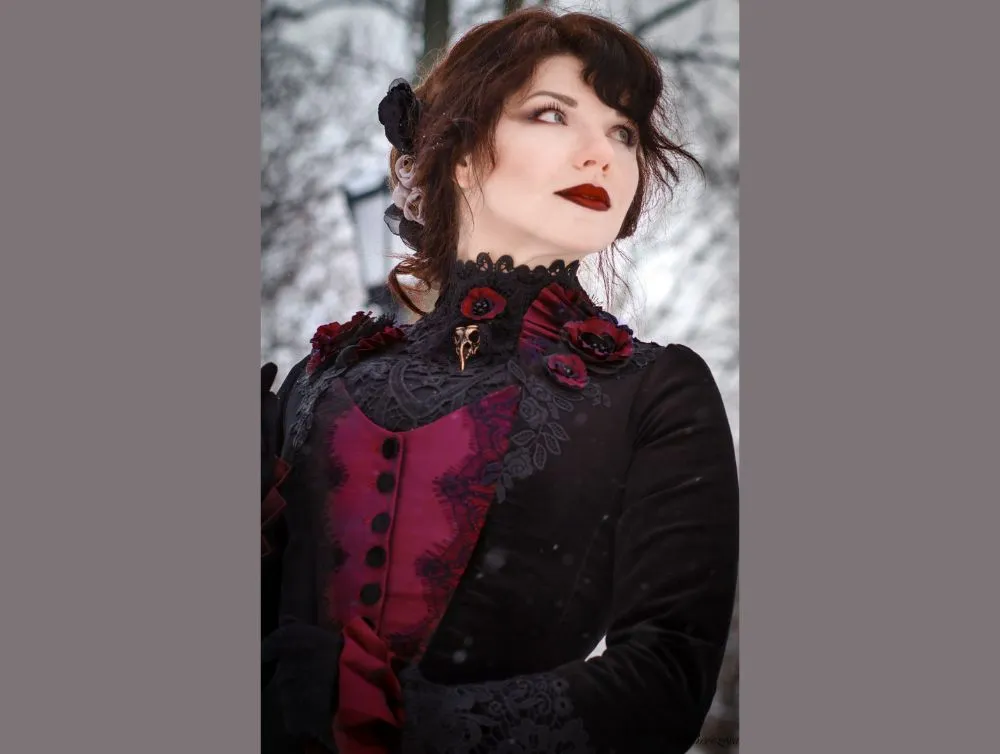 Victorian gothic black velvet Lucile Sharpe Crimson Peak costume