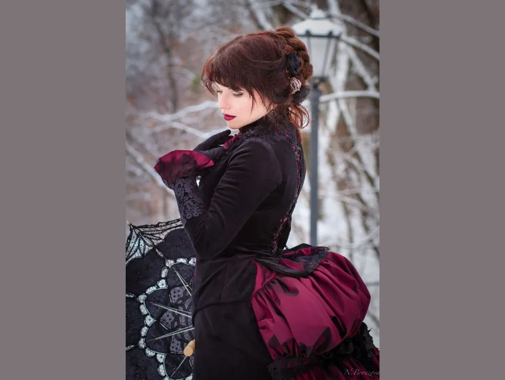 Victorian gothic black velvet Lucile Sharpe Crimson Peak costume
